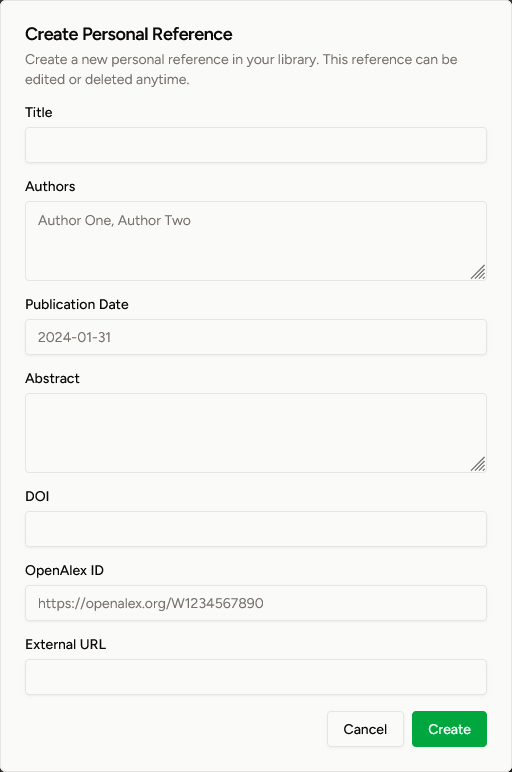 Create Personal Reference